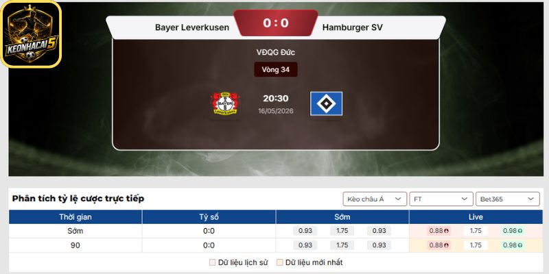 Kèo châu Á trận Bayer Leverkusen vs Hamburger (20:30 16/05 | Bundesliga)