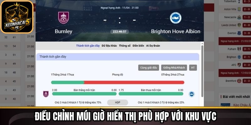 Điều chỉnh múi giờ hiển thị phù hợp với khu vực