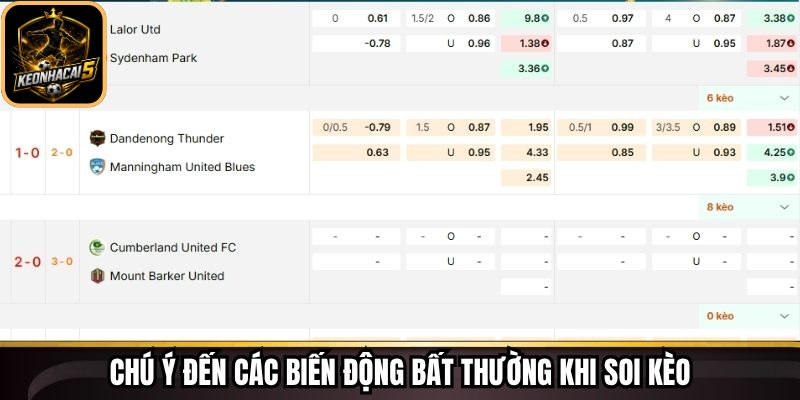 Chú ý đến các biến động bất thường khi soi kèo